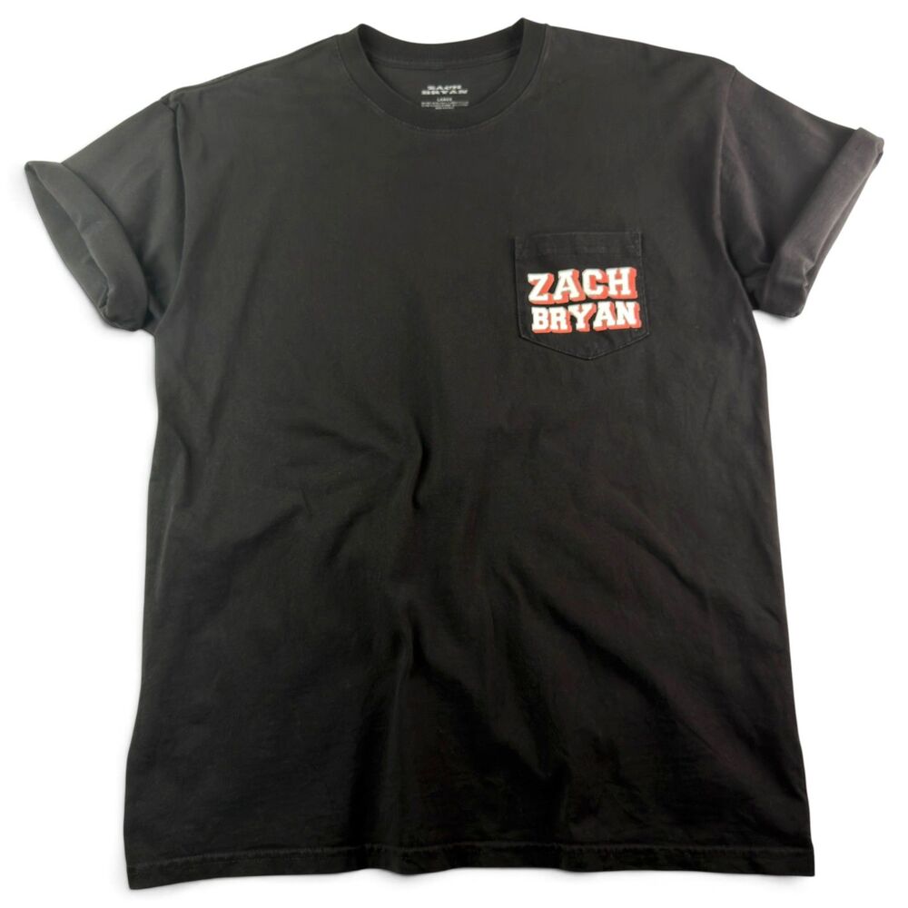 zach bryan american heartbreak pocket t shirt black graphic tee large country